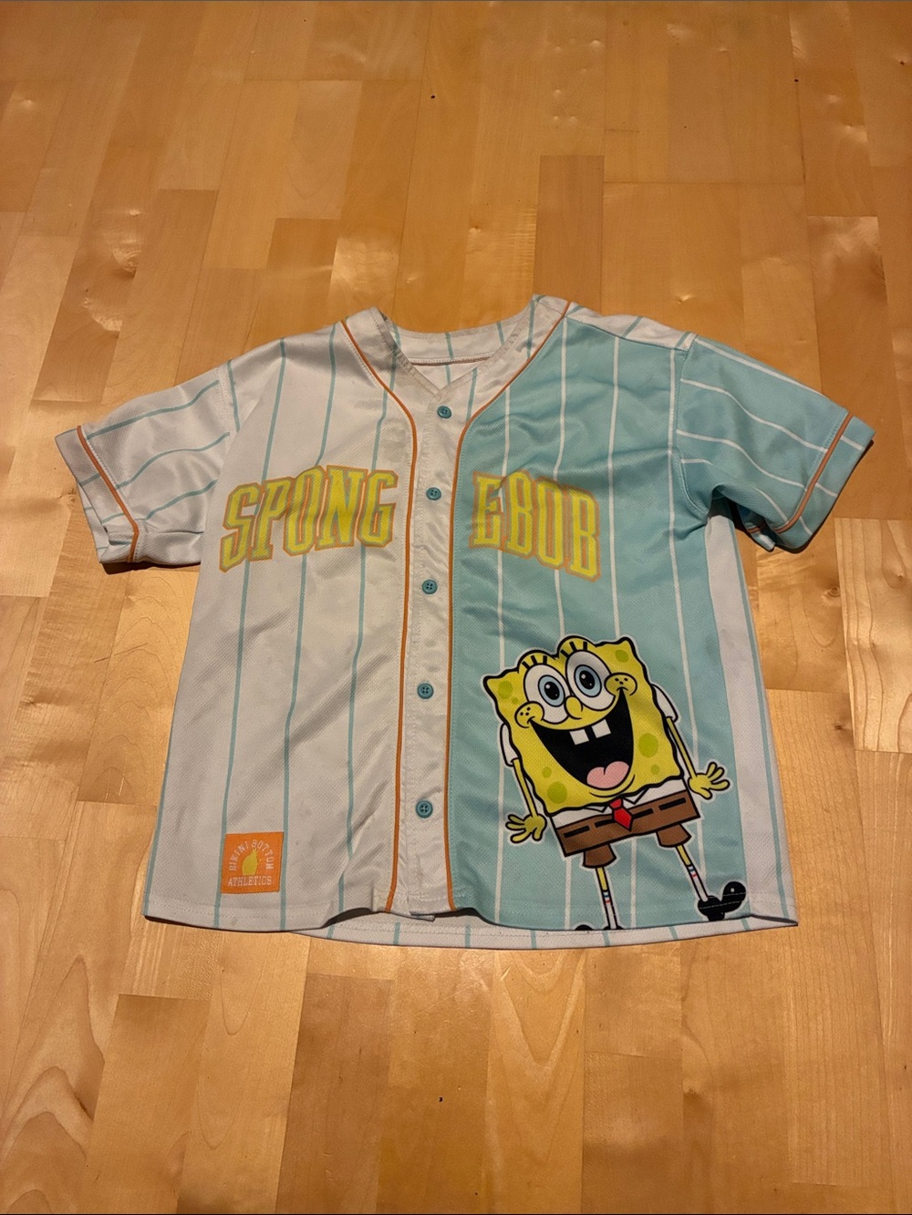 SpongeBob SquarePants Light Blue & White Pinstripe Kids Shirt Size 10/12.